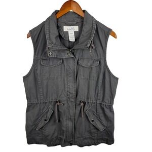Sebby Chore Vest Size XL Cargo Pockets Utility Gray Zip Sleeveless Layers Cotton
